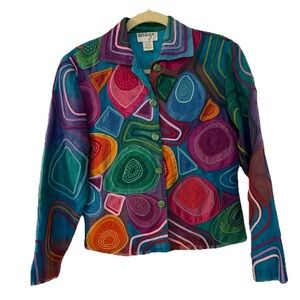 Stunning Women’s Anage Silk Multicolor Geometric Statement Jacket~Art to Wear~XS